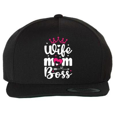 Women Wife Mom Boss Graphic Funny Cute Mother's Day T Wool Snapback Cap