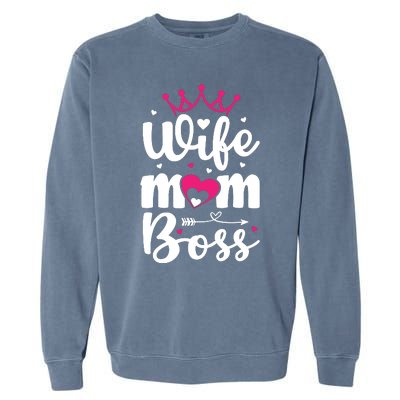 Women Wife Mom Boss Graphic Funny Cute Mother's Day T Garment-Dyed Sweatshirt