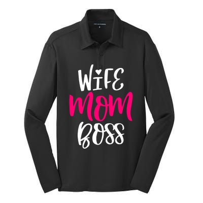 Wo Wife Mom Boss Graphic Funny Cute Mother's Day Gift Silk Touch Performance Long Sleeve Polo