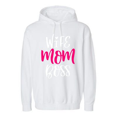 Wo Wife Mom Boss Graphic Funny Cute Mother's Day Gift Garment-Dyed Fleece Hoodie