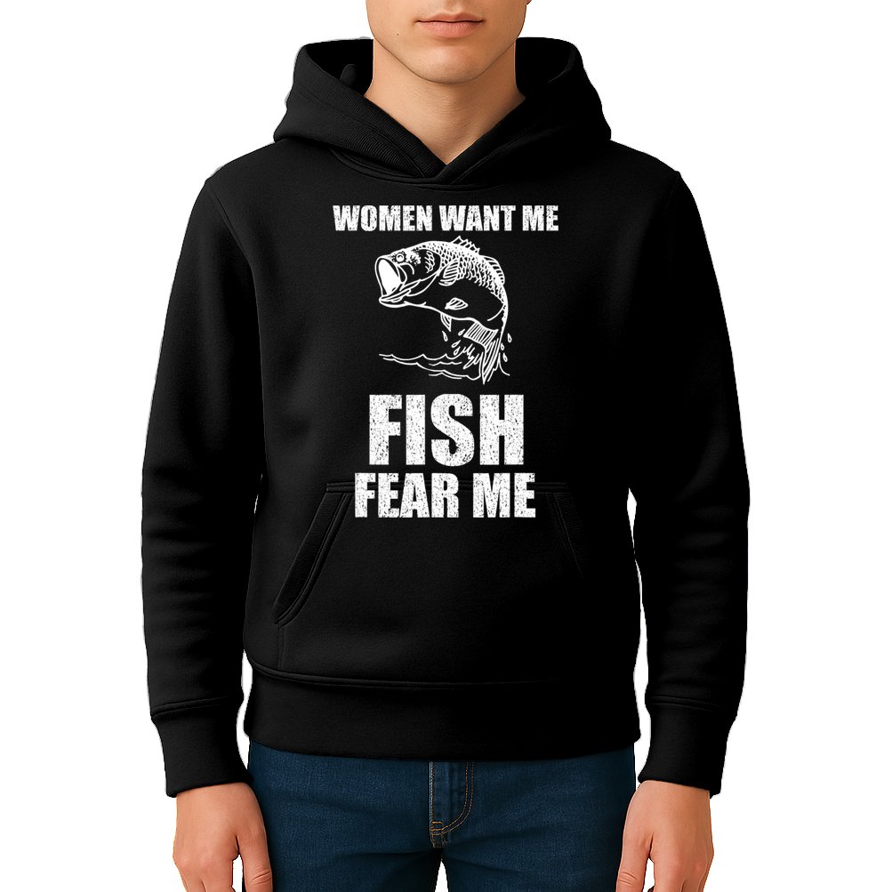 Women Want Me, Fish Fear Me Fishing Kids Hoodie