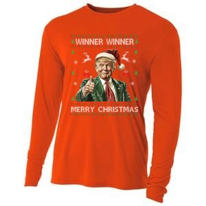 Winner Winner Merry Christmas Trump Santa Ugly Xmas Gift Cooling Performance Long Sleeve Crew