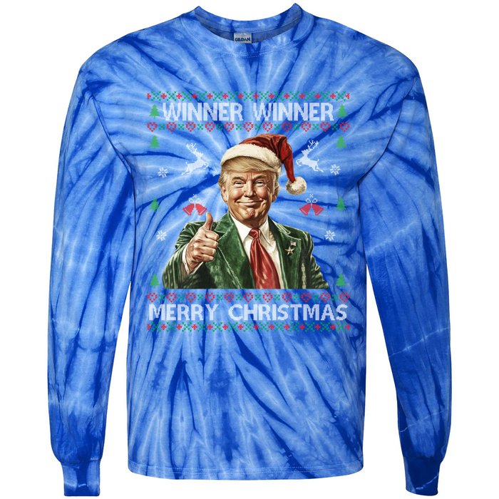 Winner Winner Merry Christmas Trump Santa Ugly Xmas Gift Tie-Dye Long Sleeve Shirt