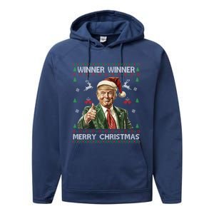 Winner Winner Merry Christmas Trump Santa Ugly Xmas Gift Performance Fleece Hoodie