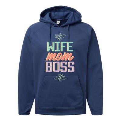 Wo Wife Mom Boss Mothers Day Lady Funny Gift For Her Funny Gift Performance Fleece Hoodie