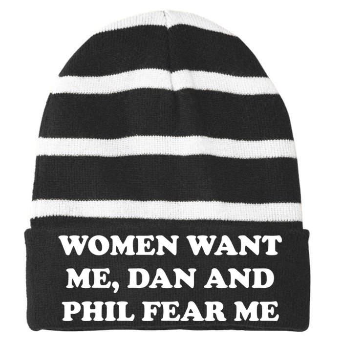 Women Want Me Dan And Phil Fear Me Striped Beanie with Solid Band