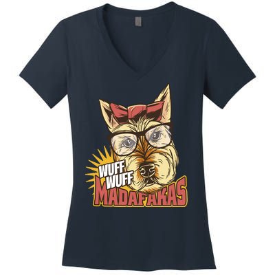 Wuff Wuff Madafakas Funny Dog Women's V-Neck T-Shirt