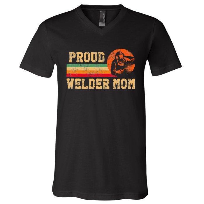 Welder Welding Mom Mother Vintage Retro Proud Welder Mom V-Neck T-Shirt