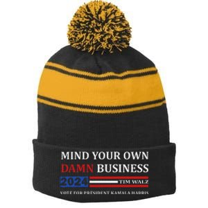 Walz Waltz Mind Your Own Damn Business Harris Waltz Stripe Pom Pom Beanie