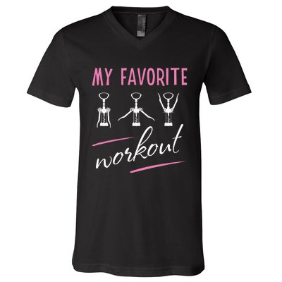 Wine Workout My Favorite Workout Corkscrew V-Neck T-Shirt