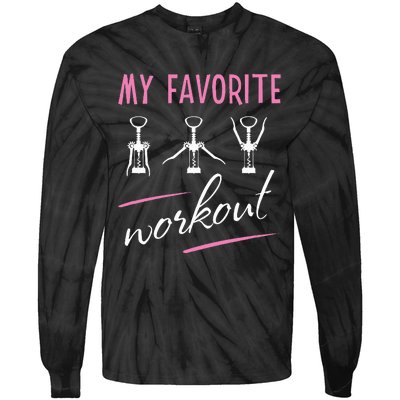 Wine Workout My Favorite Workout Corkscrew Tie-Dye Long Sleeve Shirt