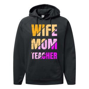 Womens Wife Mom Teacher Mothers Day Retro Momma Life Mommy Performance Fleece Hoodie