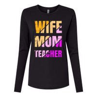 Womens Wife Mom Teacher Mothers Day Retro Momma Life Mommy Womens Cotton Relaxed Long Sleeve T-Shirt