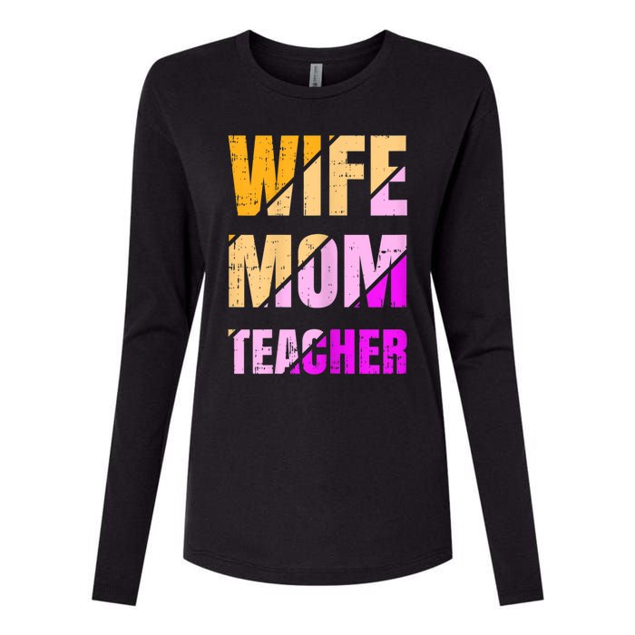 Womens Wife Mom Teacher Mothers Day Retro Momma Life Mommy Womens Cotton Relaxed Long Sleeve T-Shirt