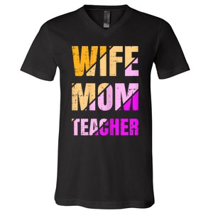 Womens Wife Mom Teacher Mothers Day Retro Momma Life Mommy V-Neck T-Shirt