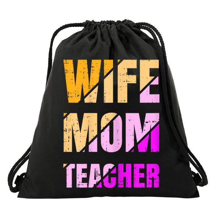 Womens Wife Mom Teacher Mothers Day Retro Momma Life Mommy Drawstring Bag