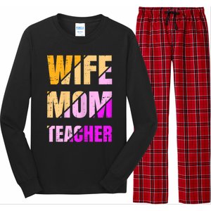 Womens Wife Mom Teacher Mothers Day Retro Momma Life Mommy Long Sleeve Pajama Set