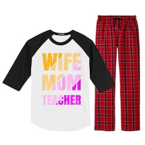 Womens Wife Mom Teacher Mothers Day Retro Momma Life Mommy Raglan Sleeve Pajama Set