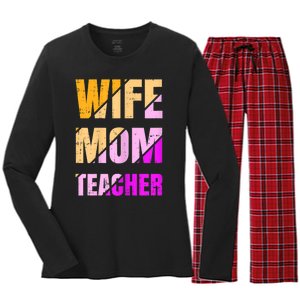 Womens Wife Mom Teacher Mothers Day Retro Momma Life Mommy Women's Long Sleeve Flannel Pajama Set 