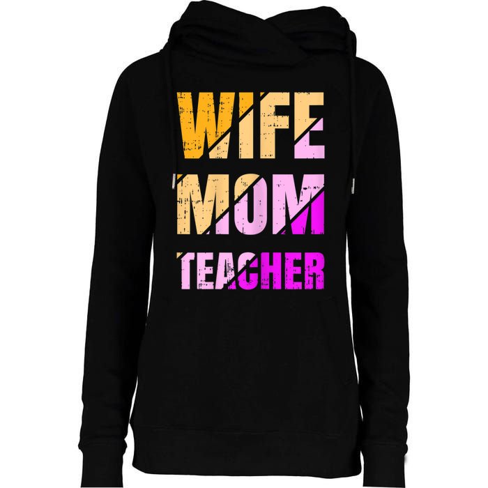 Womens Wife Mom Teacher Mothers Day Retro Momma Life Mommy Womens Funnel Neck Pullover Hood