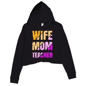 Womens Wife Mom Teacher Mothers Day Retro Momma Life Mommy Crop Fleece Hoodie