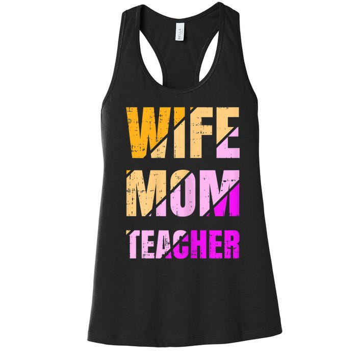 Womens Wife Mom Teacher Mothers Day Retro Momma Life Mommy Women's Racerback Tank