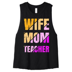 Womens Wife Mom Teacher Mothers Day Retro Momma Life Mommy Women's Racerback Cropped Tank