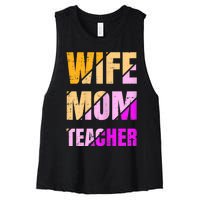 Womens Wife Mom Teacher Mothers Day Retro Momma Life Mommy Women's Racerback Cropped Tank