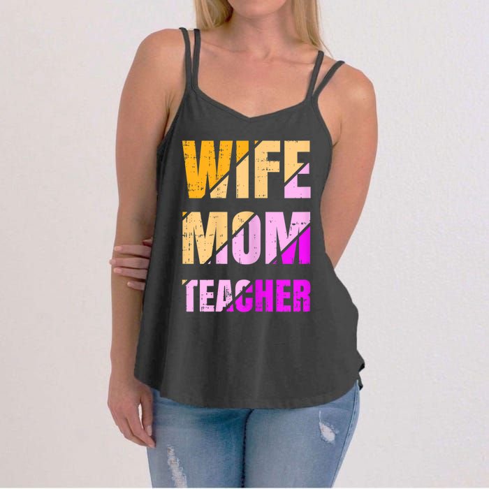 Womens Wife Mom Teacher Mothers Day Retro Momma Life Mommy Women's Strappy Tank