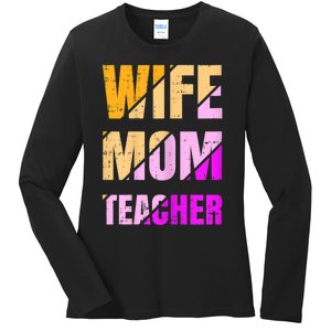 Womens Wife Mom Teacher Mothers Day Retro Momma Life Mommy Ladies Long Sleeve Shirt