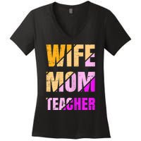 Womens Wife Mom Teacher Mothers Day Retro Momma Life Mommy Women's V-Neck T-Shirt