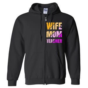 Womens Wife Mom Teacher Mothers Day Retro Momma Life Mommy Full Zip Hoodie