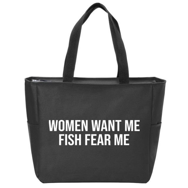 Women Want Me Fish Fear Me Funny Fishing Zip Tote Bag