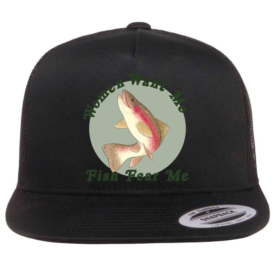 Women Want Me Fish Fear Me Active Flat Bill Trucker Hat