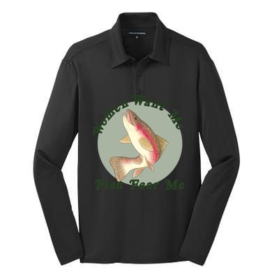 Women Want Me Fish Fear Me Active Silk Touch Performance Long Sleeve Polo