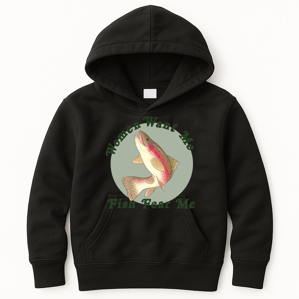 Women Want Me Fish Fear Me Active Kids Hoodie