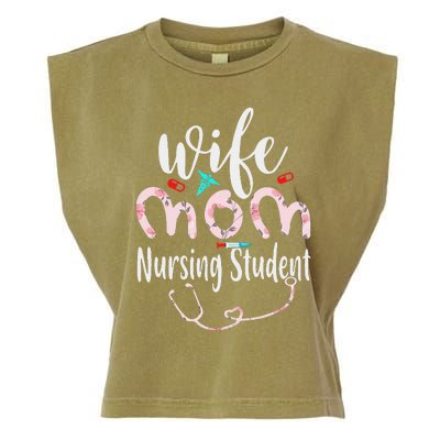 Womens Wife Mom Nursing Student Mom Mothers Day Nurses Garment-Dyed Women's Muscle Tee