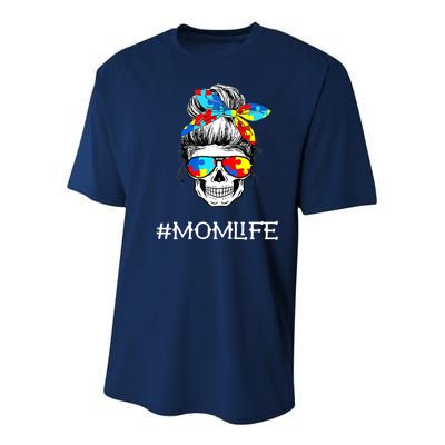 Wo Wo Mom Skull Tired Exhausted Autism Awareness Mama Wo Youth Performance Sprint T-Shirt