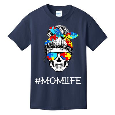 Wo Wo Mom Skull Tired Exhausted Autism Awareness Mama Wo Kids T-Shirt