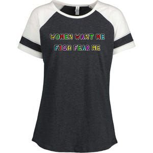 Women Want Me Fish Fear Me Funny Fishing Enza Ladies Jersey Colorblock Tee