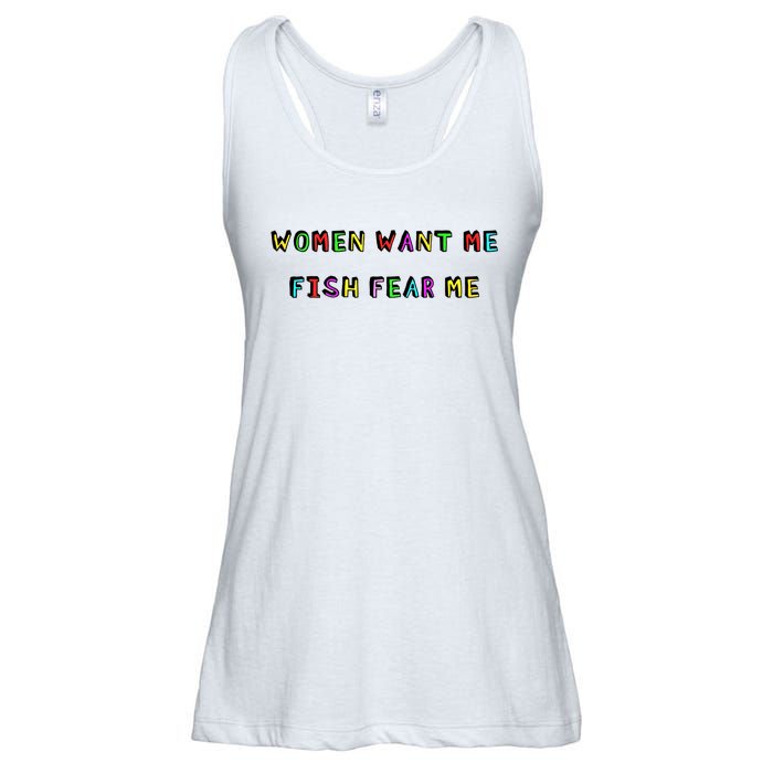 Women Want Me Fish Fear Me Funny Fishing Ladies Essential Flowy Tank