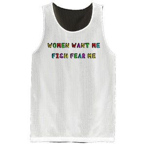 Women Want Me Fish Fear Me Funny Fishing Mesh Reversible Basketball Jersey Tank