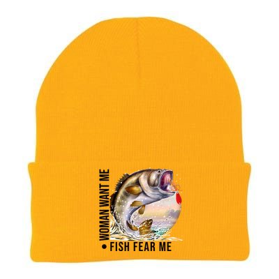 Women Want Me Fish Fear Me Bass Fisherman Funny Knit Cap Winter Beanie