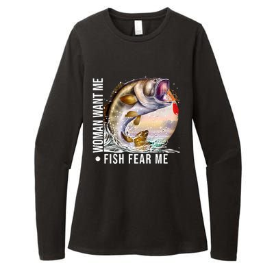 Women Want Me Fish Fear Me Bass Fisherman Funny Womens CVC Long Sleeve Shirt