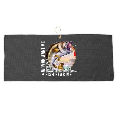 Women Want Me Fish Fear Me Bass Fisherman Funny Large Microfiber Waffle Golf Towel