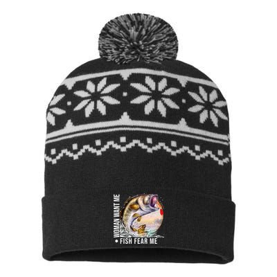 Women Want Me Fish Fear Me Bass Fisherman Funny USA-Made Snowflake Beanie