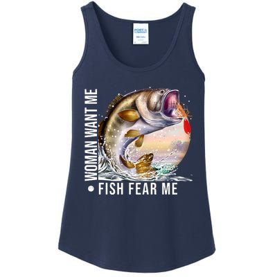 Women Want Me Fish Fear Me Bass Fisherman Funny Ladies Essential Tank