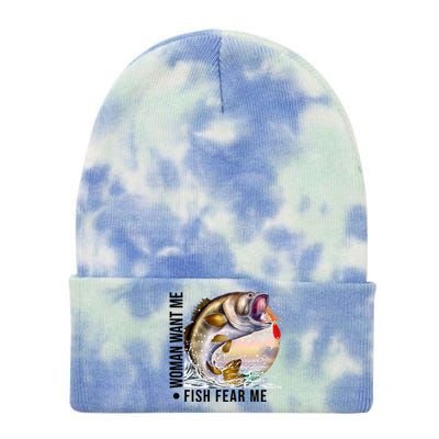 Women Want Me Fish Fear Me Bass Fisherman Funny Tie Dye 12in Knit Beanie