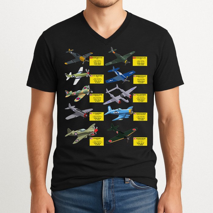 Ww2 Warplanes Most Lethal Airplanes P51 Mustang V-Neck T-Shirt