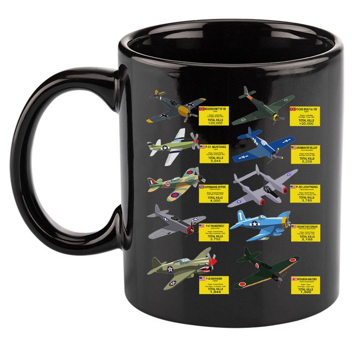 Ww2 Warplanes Most Lethal Airplanes P51 Mustang 11oz C Handle Ceramic Mug